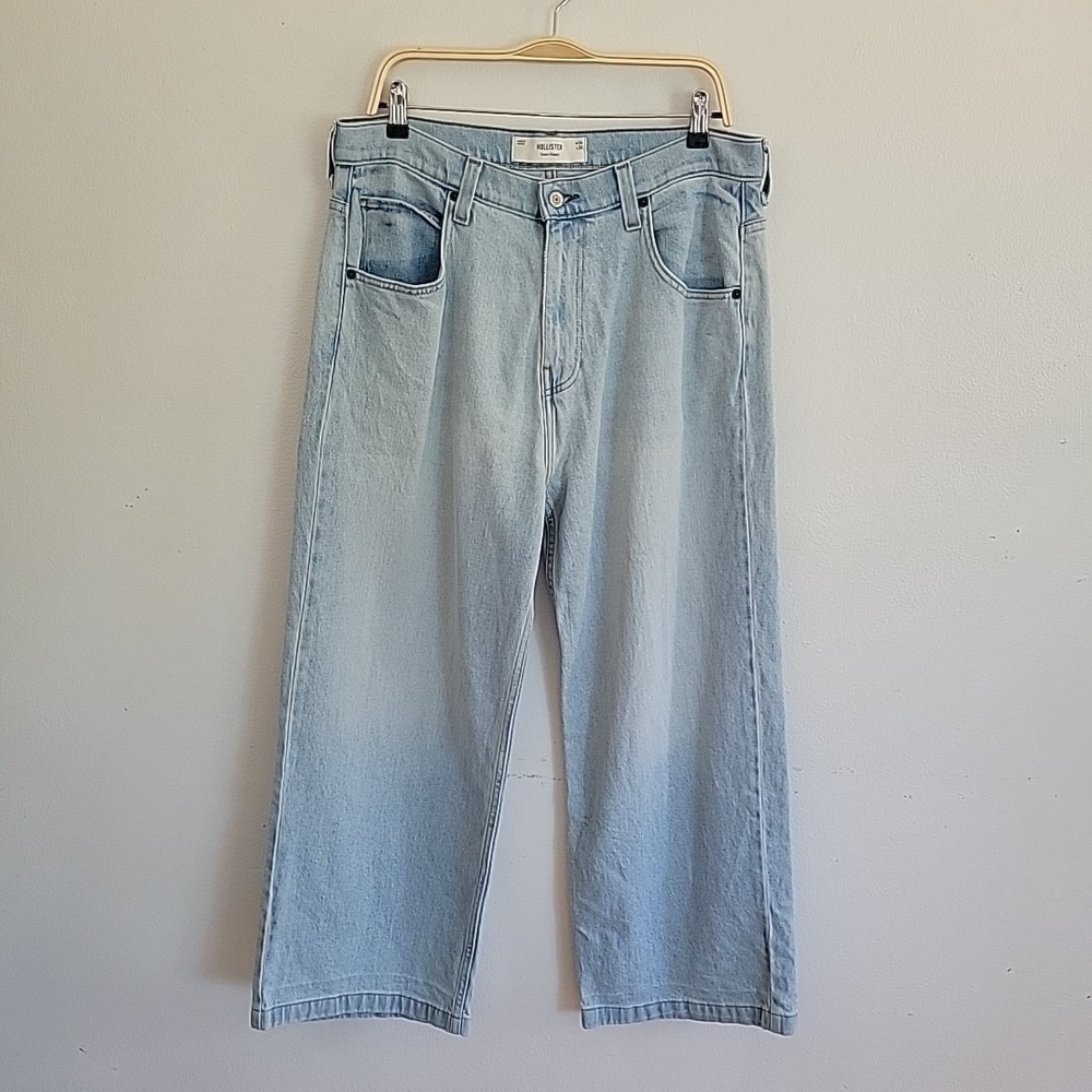 Hollister Super Baggy Wide Leg Jeans 34x30 Blue Light Wash Casual Grunge Street